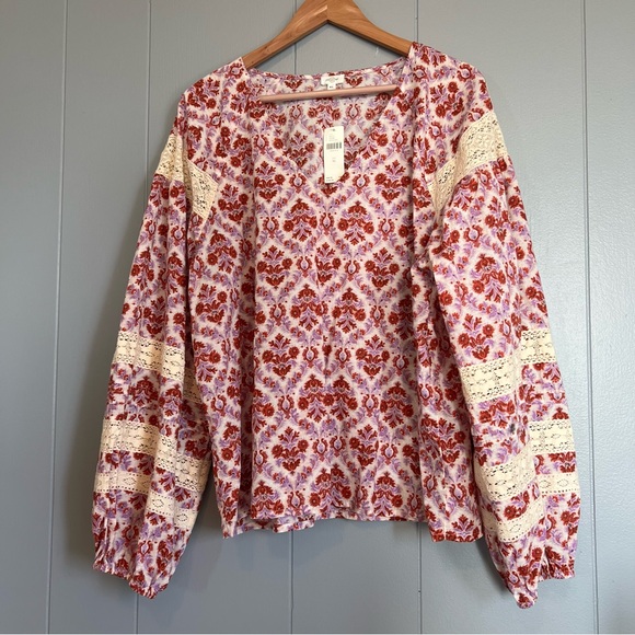 🎉NWT Anthropologie x Eze Sur Mer Yvonne Lace Blouse sz XL red size - Picture 7 of 12